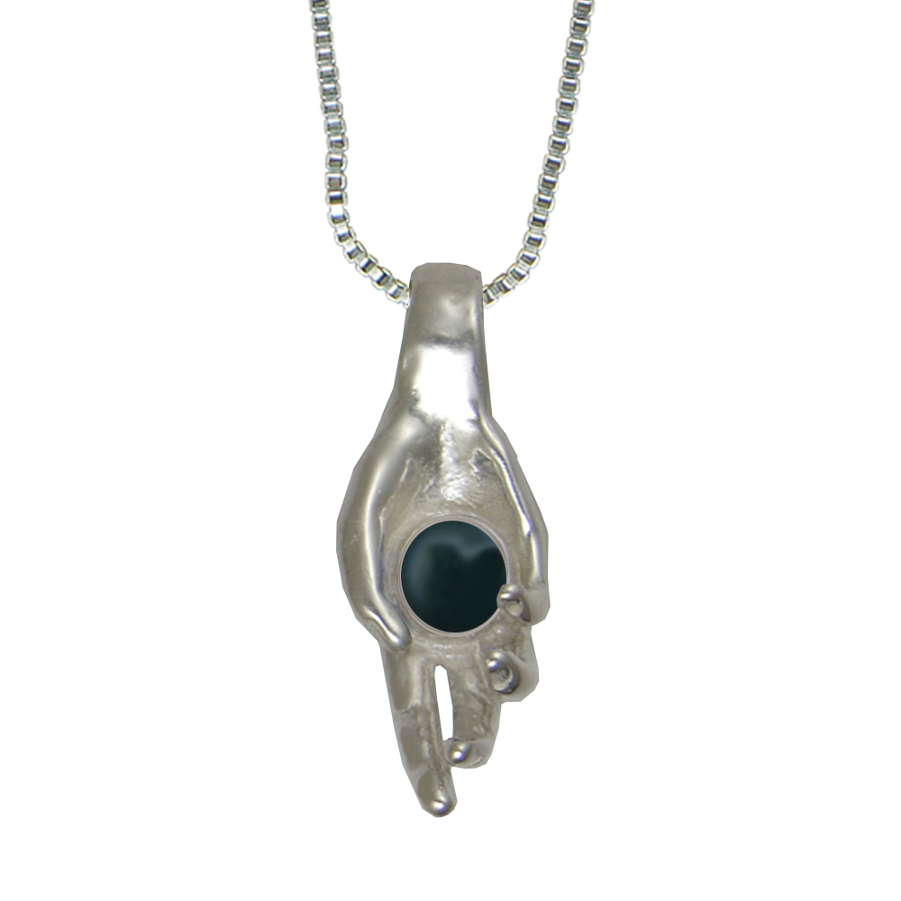 Sterling Silver Healing Hand Pendant With Bloodstone